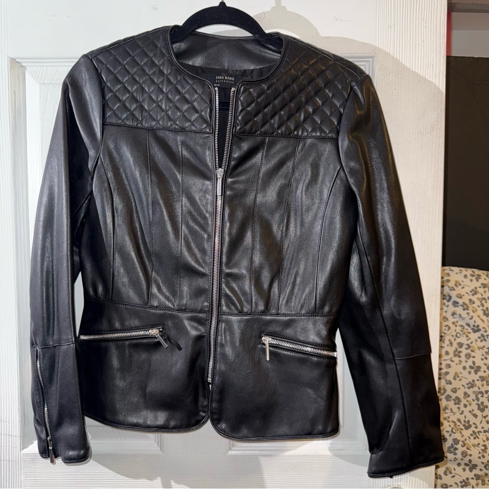ZARABlack Quilted Leather Jacket